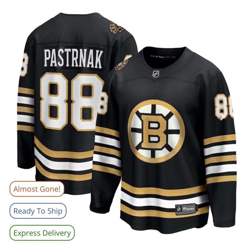Men's Boston Bruins David Pastrnak Fanatics Black 100th Anniversary Jersey